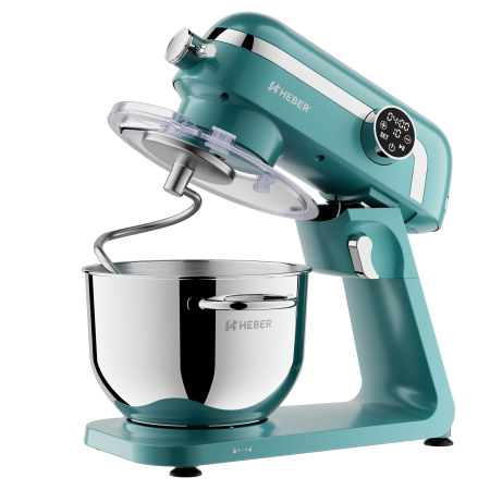 Mixer cu bol din inox Heber® HBR-1512V, 1800W, Carcasa metalica, 10 Viteze, Functie Pulse, Oprire automata, Miscare eliptica, Ecran digital tactil, Bol de 6L din Inox, 3 accesorii incluse Turcoaz [3]