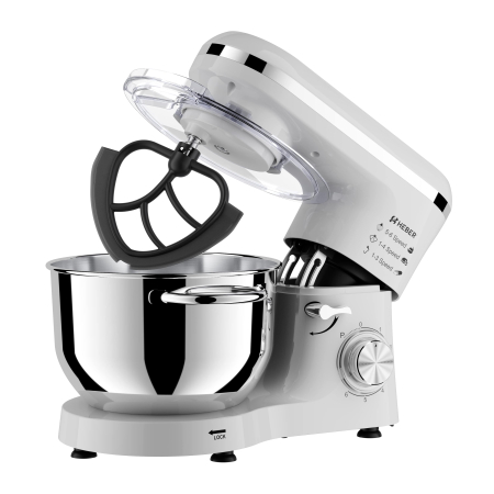 Mixer cu bol din inox Heber® HBR-1518A, 1500 W, Bol 6.2 L inox, 6 Viteze, Functie Pulse, Miscare eliptica, Alb [2]