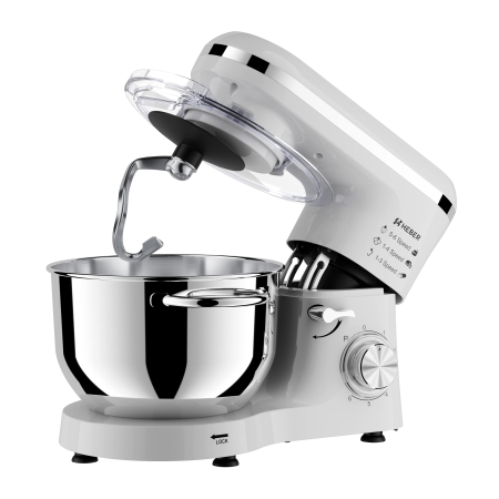 Mixer cu bol din inox Heber® HBR-1518A, 1500 W, Bol 6.2 L inox, 6 Viteze, Functie Pulse, Miscare eliptica, Alb [3]