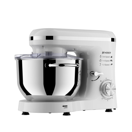 Mixer cu bol din inox Heber® HBR-1518A, 1500 W, Bol 6.2 L inox, 6 Viteze, Functie Pulse, Miscare eliptica, Alb [5]