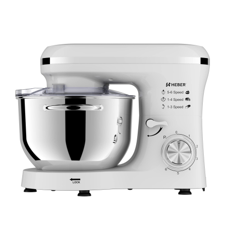Mixer cu bol din inox Heber® HBR-1518A, 1500 W, Bol 6.2 L inox, 6 Viteze, Functie Pulse, Miscare eliptica, Alb [6]