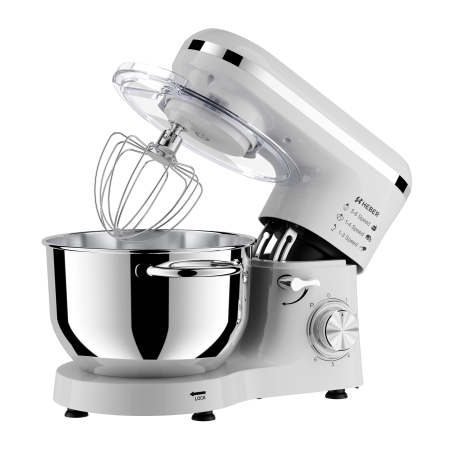 Mixer cu bol din inox Heber® HBR-1518A, 1500 W, Bol 6.2 L inox, 6 Viteze, Functie Pulse, Miscare eliptica, Alb [4]