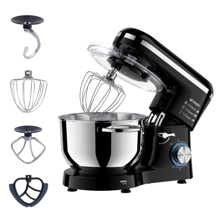 Mixere cu bol - Mixer cu bol din inox Heber® HBR-1518N, 1500 W, Bol 6.2 L inox, 6 Viteze, Functie Pulse, Miscare eliptica, Negru