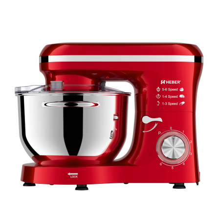 Mixer cu bol din inox Heber® HBR-1518R, 1500 W, Bol 6.2 L inox, 6 Viteze, Functie Pulse, Miscare eliptica, Rosu [6]
