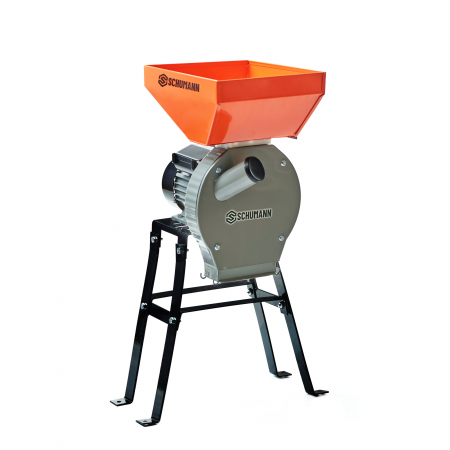 Moara electrica cu suport din metal pentru cereale si stiuleti (2 in 1), SCHUMANN®, Cuva Mare, motor 3,9 kw (100% cupru), 3000 rpm, 300 kg/h, 4 site de rezerva, 20 ciocanele [1]