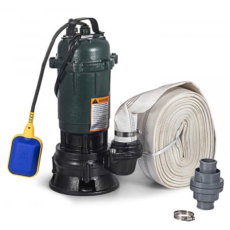 Pompe submersibile - Set Pompa Apa Murdara Heber®,(WC, fosa, hazna) cu turbina, din fonta si plutitor +20m Furtun pompieri 2"+cuple metalice