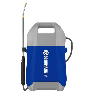 Pompe de stropit electrice - Pompa de stropit electrica cu acumulator Schumann® Profesional, 5 L, Li-ION, lance inox, regulator presiune, duza cupru, indicator LED, curele reglabile, Albastru