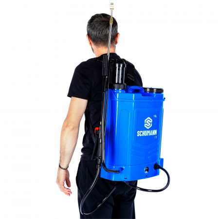 Pompa de stropit electrica + manuala 2 in 1, Schumann®, 16 L, acumulator, 6 BAR, regulator, 5 duze de stropire incluse [13]