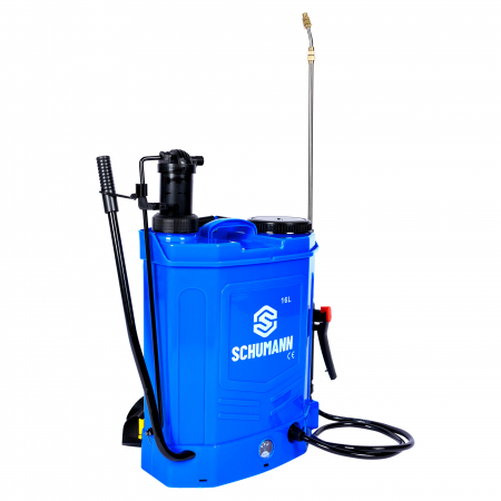 Pompa de stropit electrica + manuala 2 in 1, Schumann®, 16 L, acumulator, 6 BAR, regulator, 5 duze de stropire incluse [9]