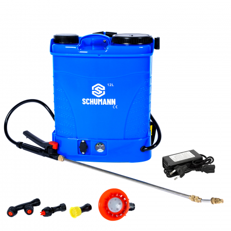 Pompe de stropit - Pompa de stropit electrica, Schumann®, 12 L, acumulator, 6 BAR, regulator, 5 duze de stropire incluse