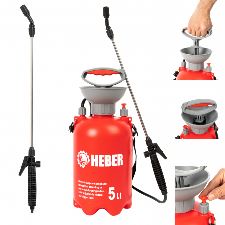 Pompe de stropit manuale - Pompa de stropit manuala, 5 litri, Heber®, duze incluse