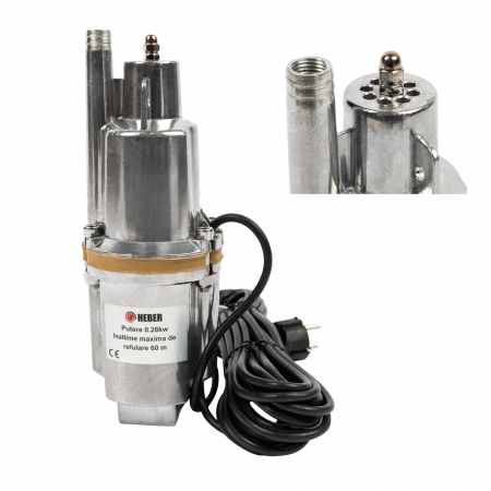 Pompe submersibile - Pompa submersibila cu vibratii pentru apa curata Heber®, 280 W, 3/4" racordare, 18 l/min debit maxim, 6 m adancime absorbtie, 60 m inaltime refulare