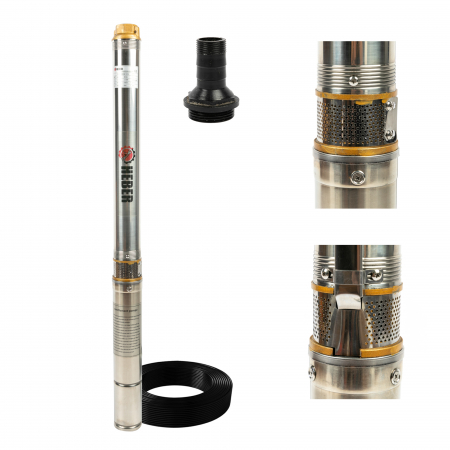 Pompa submersibila multietajata, de mare adancime Heber®, cu 16 turbine, 1100W, debit maxim 5000l/ora, diametru 80 mm [1]