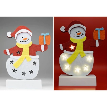 Decor pentru masă cu LED, pâslă, om de zăpadă cu cadou, 4,5V [0]