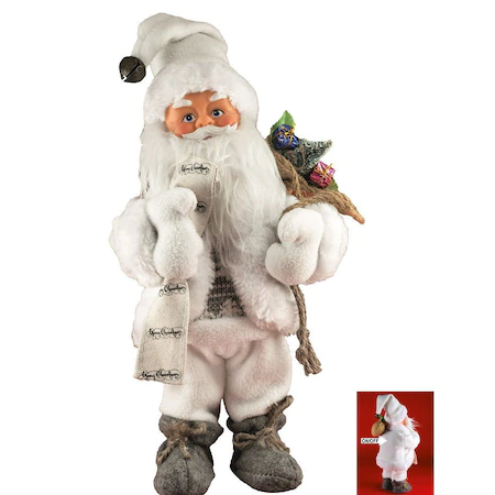 Figurină Moş care dansează şi cântă, 30 cm, alb, 4,5V [0]