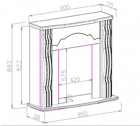 Semineu electric Clasic & Corsica, Dimensiuni (IxLxA): 893x950x330 mm [1]