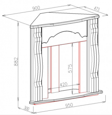 Semineu electric Clasic de colt & Corsica , Dimensiune (IxLxA) 882x950x300 mm [3]