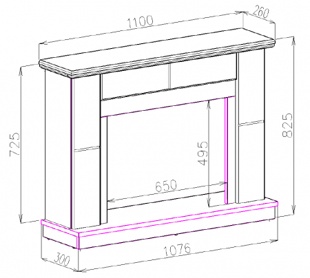 Semineu electric Maxim maro & Zakinthos, Dimensiuni (I*L*A) :826*1076*300 mm [4]