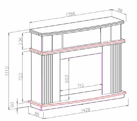 Semineu electric Roma alb & Richi, Dimensiuni: (L*A*l): 1428*385*1111 [4]