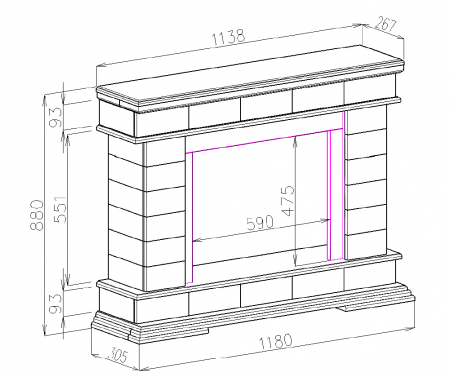 Semineu electric Stone & Mars, Dimensiuni (I*L*A) :880*1180*305 mm [3]