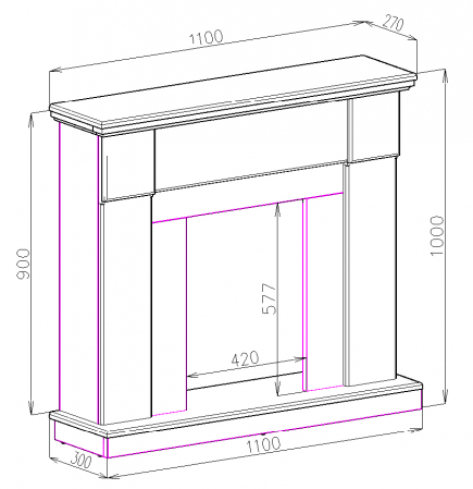 Semineu electric Versailles Gold & Galileo gold, Dimensiuni (I*L*A) :960*1100*300 mm, Termostat, Efect 3D [3]