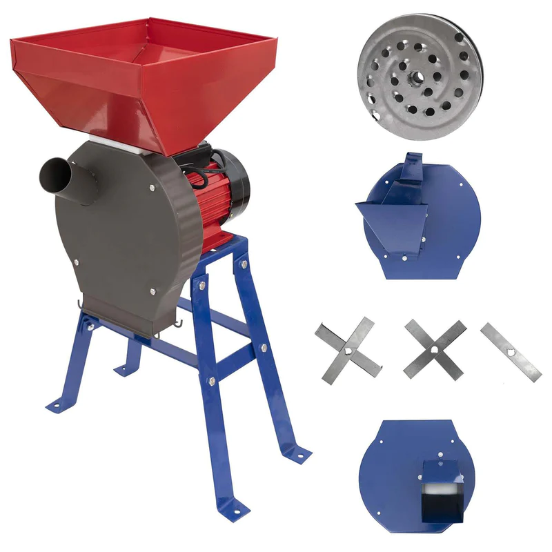Mori electrice cereale - Set Moara cereale, stiuleti, lucerna si legume (4 in 1), Heber®, 3.8KW, 300Kg/Ora, cu ciocanele + razatoare + cutite + suport