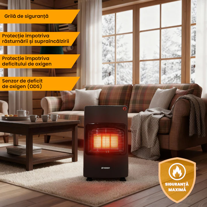 Soba metalica pe gaz GPL, cu roti, mobila, Heber®, 3 trepte de putere, negru [4]