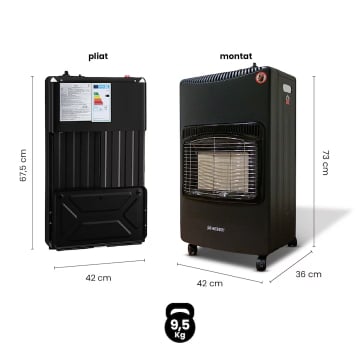 Soba metalica pe gaz GPL, cu roti, mobila, Heber®, 3 trepte de putere, negru [13]