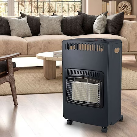 Seminee electrice - Soba metalica pe gaz GPL, cu roti, mobila, Heber®, 3 trepte de putere, negru