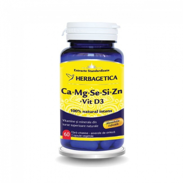 Ca+mg+se+si+zn organice cu d3, 60 capsule, Herbagetica [1]