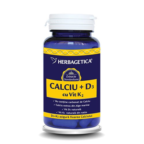 Calciu + vitamina D3 + vitaminna K, 60 capsule, Herbagetica [1]