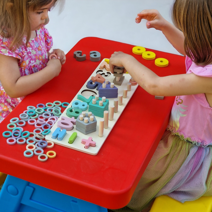 Joc educativ multifuncțional 3 in 1 tip Montessori cu Cifre, Numărătoare și Forme Geometrice [3]