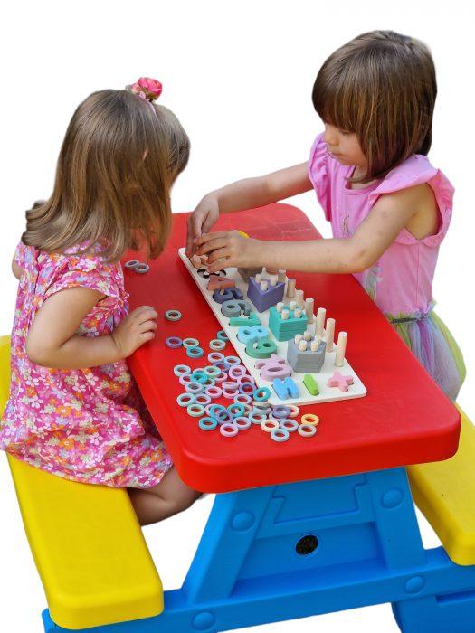 Joc educativ multifuncțional 3 in 1 tip Montessori cu Cifre, Numărătoare și Forme Geometrice [4]