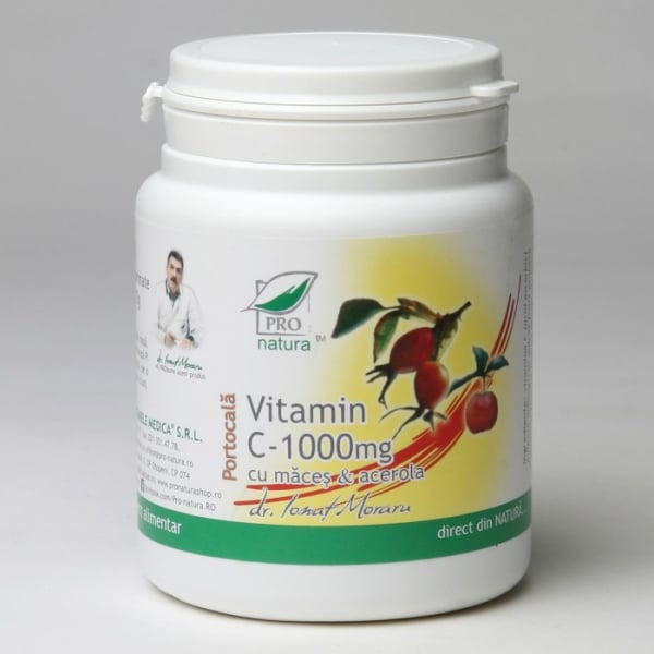 Vitamina C 1000mg cu Maces & Acerola, aroma Portocale, 100 comprimate, Medica [1]