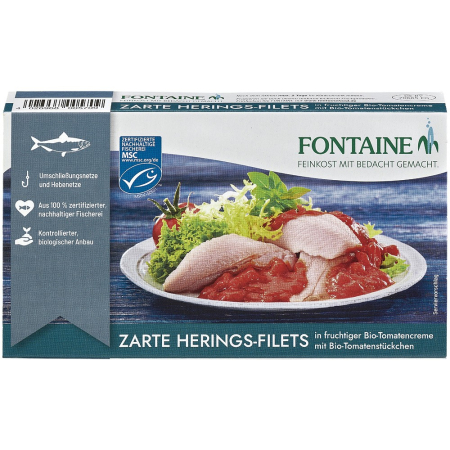 Alimente - FIle de hering in sos bio de tomate cu bucati de tomate