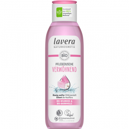 Cosmetice - Gel de dus pentru rasfat cu trandafir salbatic si bumbac bio