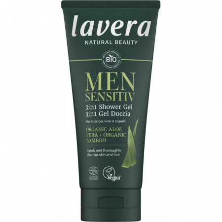 Produse ingrijire barbati - Gel de dus  sensitiv 3 in 1 cu aloe vera bio si bambus bio, pentru barbati