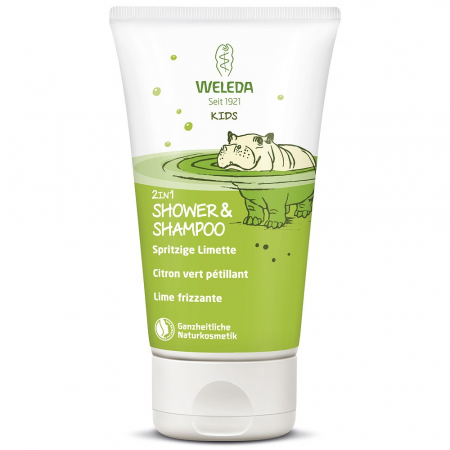 Cosmetice bio pentru copii - Gel de dus si sampon cu lime 2 in 1 pentru copii