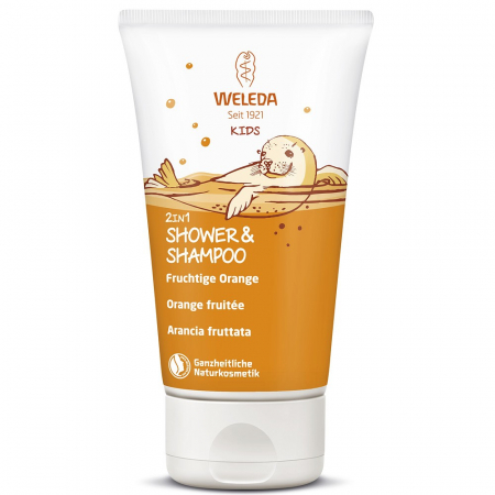 Cosmetice bio pentru copii - Gel de dus si sampon cu portocale 2 in 1 pentru copii
