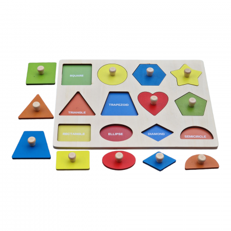 Puzzle educativ din lemn pentru copii tip Montessori cu 12 forme [1]