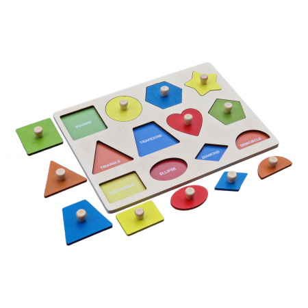Reduceri - Puzzle educativ din lemn pentru copii tip Montessori cu 12 forme