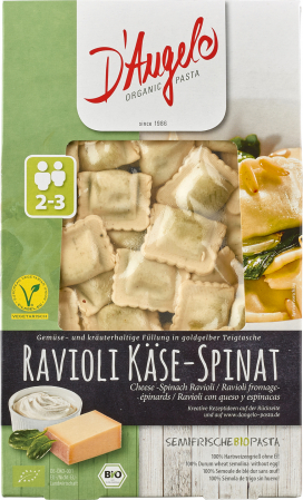 Paste fainoase - Raviolli bio cu umplutura de branza si spanac