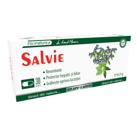 Sistemul digestiv si afectiuni digestive - Salvie, 30 capsule, Pro Natura