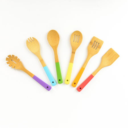 Set de ustensile de bucătărie din bambus curcubeu pentru copii – Inspirat din metoda Montessori, 6 piese reale pentru gătit | Vârsta 2+ | Bambus natural | Codificat pe culori | Cadou eco-friendly pent [4]