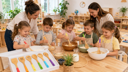 Set ustensile bucătărie din bambus pentru copii, 6 piese – inspirat din Montessori, vârsta 2+, cadou educativ [6]