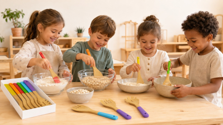 Set ustensile bucătărie din bambus pentru copii, 6 piese – inspirat din Montessori, vârsta 2+, cadou educativ [5]