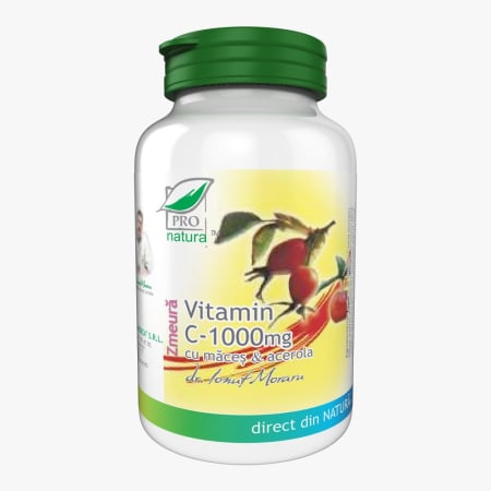 Vitamina C - Vitamina C 1000mg cu maceșe și acerola cu zmeură, 60 comprimate, Pro Natura