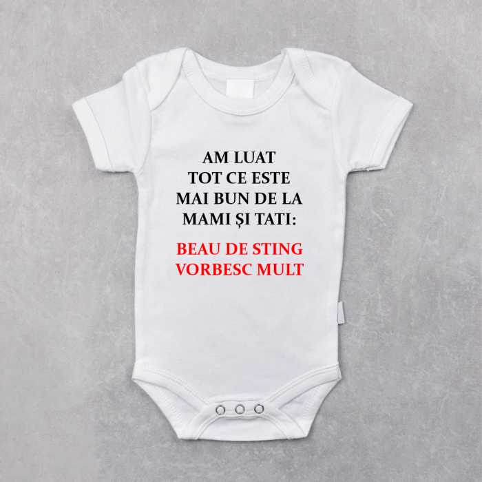 Body personalizat cu mesaj amuzant - Beau de sting - Vorbesc mult [1]