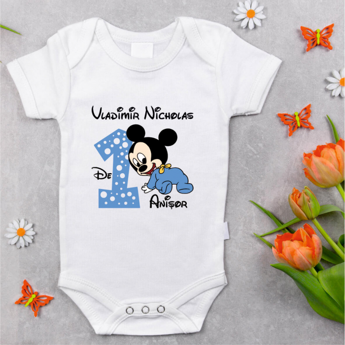 Body personalizat Aniversare 1 an - Baby Mickey - Nume [1]