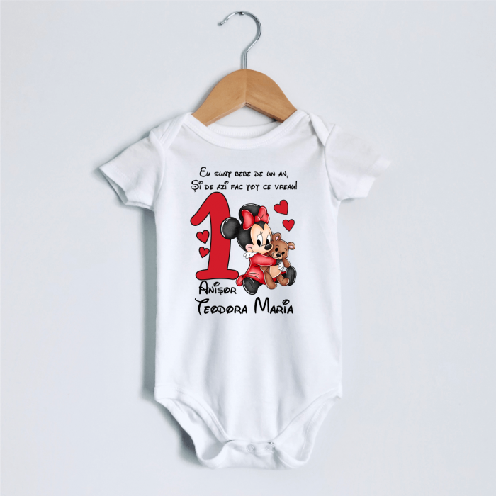 Body personalizat aniversare 1 an - Baby Minnie - Ursuleț [1]